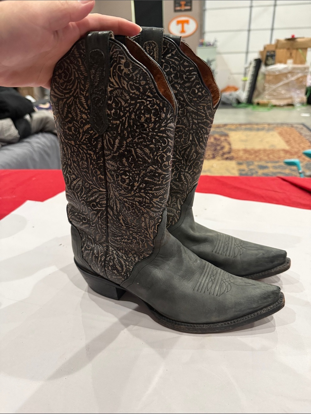 Nocona grey Leather Western Boots tan details
